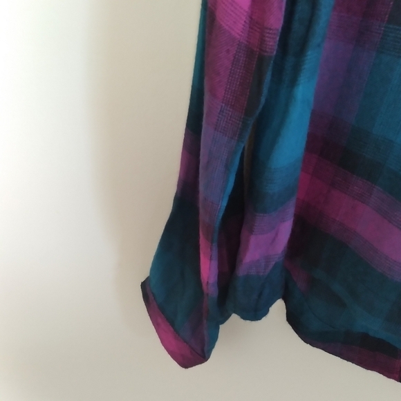 Anthropologie Cloth and Stone Pink and Teal Plaid Lace Up Back Top Size Small - Picture 5 of 13